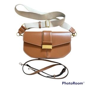 Zara tan faux vegan leather boxy retro 60s inspired crossbody clutch bag